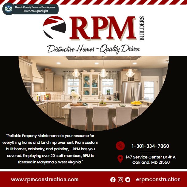 Todays Business Spotlight 🛠 is on RPM Construction!
Visit them at www.rpmconstruction.com or RPM Construction, LLC 
Follow us to see more daily Garrett County Business Spotlights!
If you are interested in having your business featured contact Connor Norman at cnorman@garrettcountymd.gov. #businessdevelopment #garrettcountymd